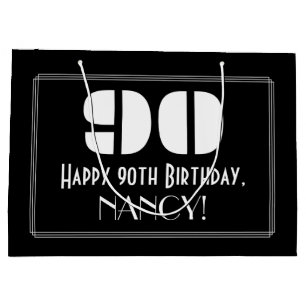 90th Birthday ~ Art Deco Inspired Look "90" + Name Large Gift Bag