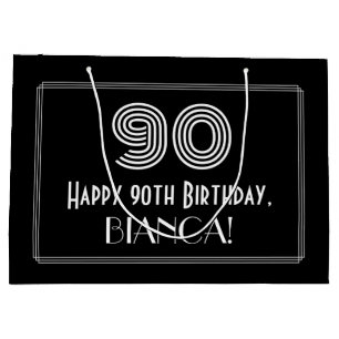 90th Birthday — Art Deco Inspired Look "90" & Name Large Gift Bag