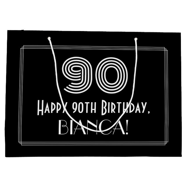 90th Birthday — Art Deco Inspired Look "90" & Name Large Gift Bag (Back)