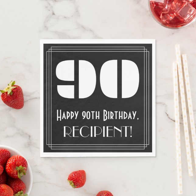 90th Birthday: Art Deco Inspired Look "90" + Name Napkin (Insitu)