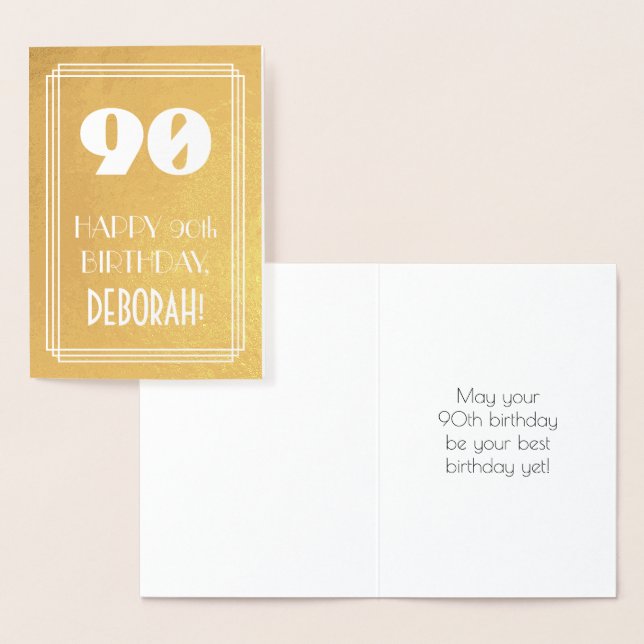 90th Birthday ~ Art Deco Style "90" & Custom Name Foil Card (Display)