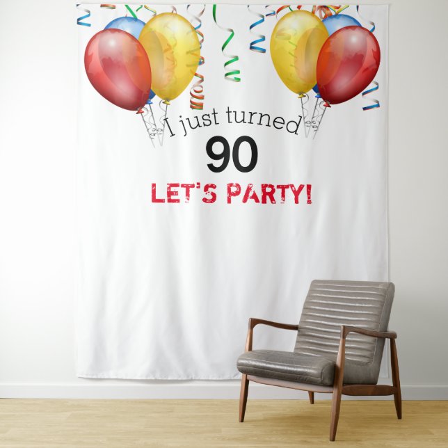 90th Birthday Backdrop, Photo Prop Tapestry (In Situ)