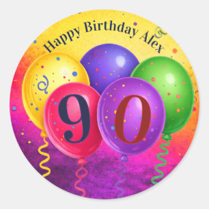 90th Birthday Balloon Confetti Party Classic Round Sticker