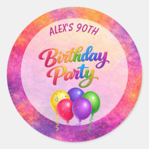 90th Birthday Balloon Confetti Party Classic Round Sticker