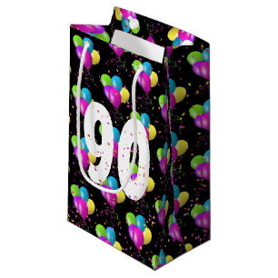 90th Birthday Balloons and Confetti Small Gift Bag