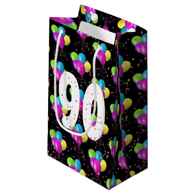 90th Birthday Balloons and Confetti Small Gift Bag (Front Angled)