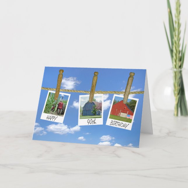 90th Birthday Barns And Tractor Snapshots Card (Front)