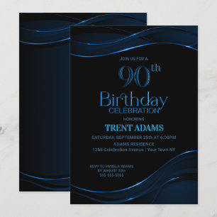 90th Birthday Black Blue Party Invitation