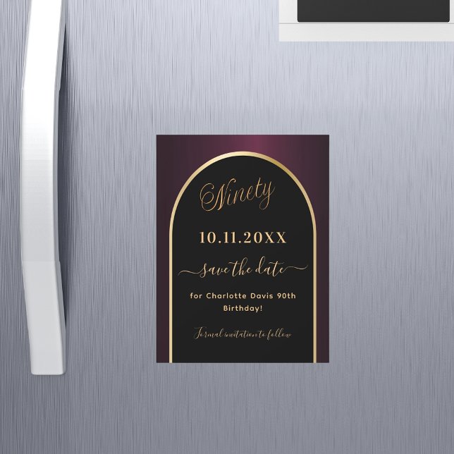 90th birthday black burgundy Save the Date magnet (Creator Uploaded)