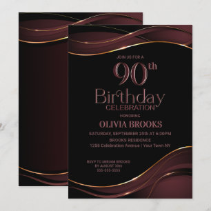 90th Birthday Black Dusty Pink Party Invitation