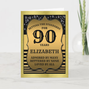 90th Birthday Black & Gold Add Your Name Greeting Card