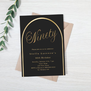 90th birthday black gold arch elegant script invitation