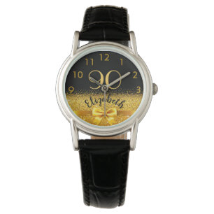 90th birthday black gold bow watch
