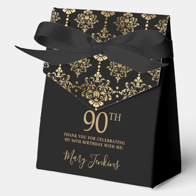 90th Birthday Black Gold Elegant Thank You  Favour Box (Front)