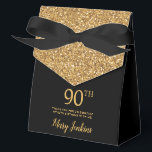 90th Birthday Black Gold Glitter Thank You Favour Box<br><div class="desc">This fabulous modern 90th Birthday Black Gold Glitter Thank You favour box with sparkling gold glitter, the birthday girl's name in a trendy script font, and tied with an elegant black bow would be perfect for your event. It would be great for a candy station, on a thank you gift...</div>