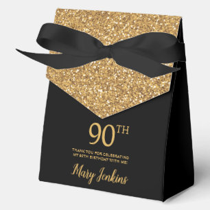 90th Birthday Black Gold Glitter Thank You Favour Box