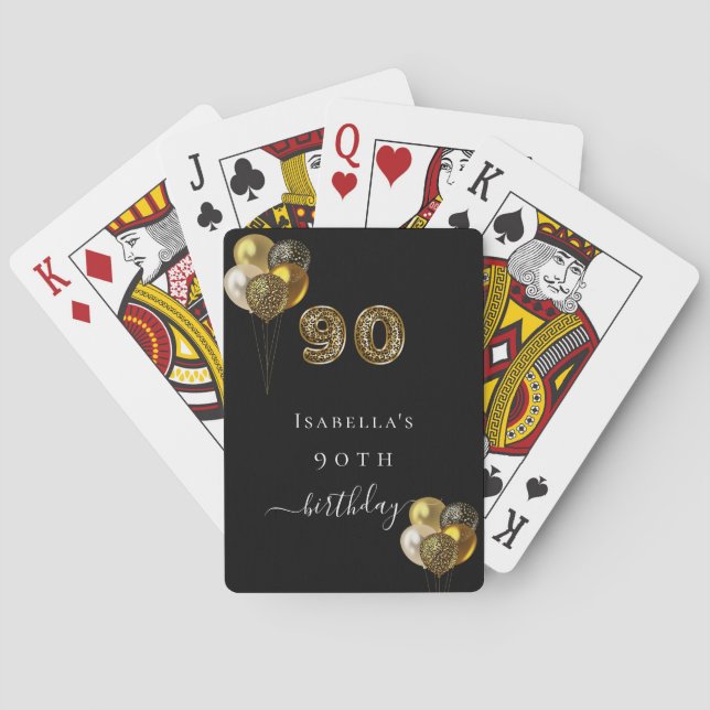 90th birthday black gold leopard animal playing cards (Back)