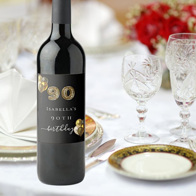 90th birthday black gold leopard animal wine label (Creator Uploaded)