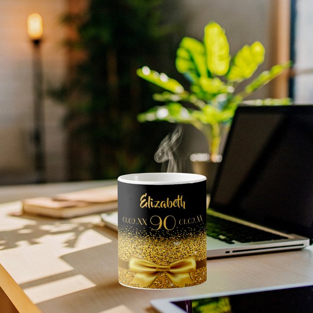 90th birthday black gold name classic elegant coffee mug (Creator Uploaded)