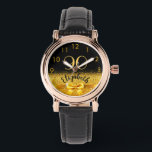 90th birthday black gold name elegant bow watch<br><div class="desc">Elegant, classic, glamourous and feminine. A faux gold coloured bow and ribbon with golden glitter and sparkle, a bit of bling and luxury for a birthday gift or keepsake. Black background. Templates for her name, and the age 90. The name is written with a modern hand lettered style script. Golden...</div>