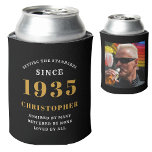 90th Birthday Black Gold With Photo Can Cooler<br><div class="desc">Personalised Birthday add your name and year can cooler with your photo on the rear. Edit the name and year with the template provided. A wonderful custom birthday party accessory. More gifts and party supplies available with the "setting standards" design in the store.</div>