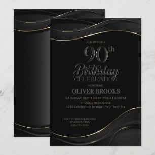 90th Birthday Black Grey Party Invitation