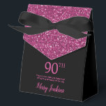 90th Birthday Black Hot Pink Glitter Thank You Favour Box<br><div class="desc">This fabulous modern 90th Birthday Black Hot Pink Glitter Thank You favour box with sparkling hot pink glitter, the birthday girl's name in a trendy script font, and tied with an elegant black bow would be perfect for your event. It would be great for a candy station, on a thank...</div>
