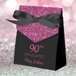 90th Birthday Black Hot Pink Glitter Thank You Favour Box<br><div class="desc">This fabulous modern 90th Birthday Black Hot Pink Glitter Thank You favour box with sparkling hot pink glitter, the birthday girl's name in a trendy script font, and tied with an elegant black bow would be perfect for your event. It would be great for a candy station, on a thank...</div>
