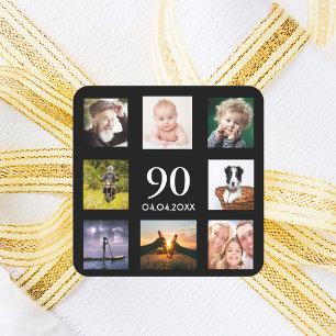 90th birthday black photo collage square sticker