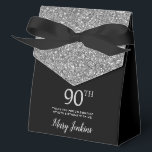 90th Birthday Black Silver Glitter Thank You Favour Box<br><div class="desc">This fabulous modern 90th Birthday Black Silver Glitter Thank You favour box with sparkling silver glitter, the birthday girl's name in a trendy script font, and tied with an elegant black bow would be perfect for your event. It would be great for a candy station, on a thank you gift...</div>