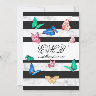 90th Birthday Black White Butterfly Birthday  Invi Invitation