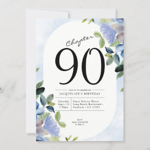 90th Birthday Blue Floral Invitation