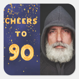 90th birthday blue gold cheers to 90 guys men square sticker