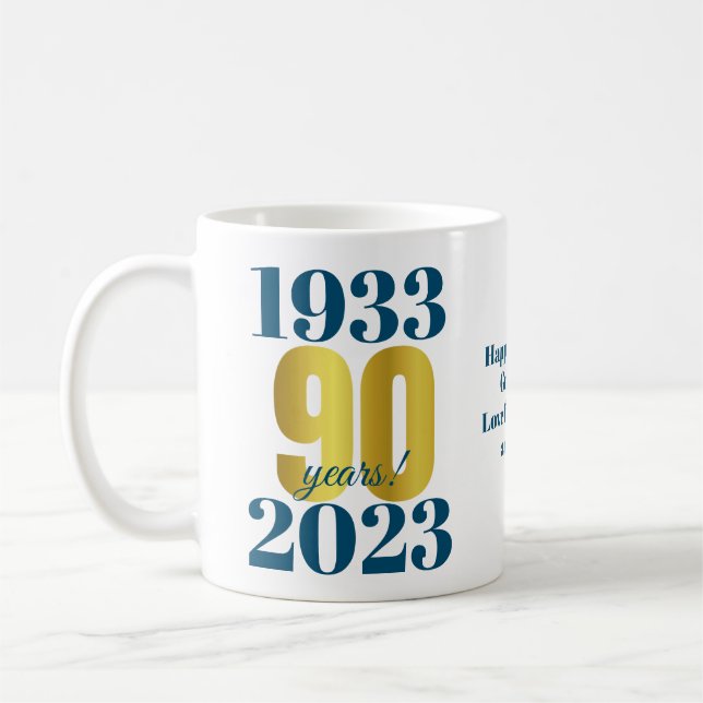 90th Birthday Blue Gold Coffee Mug (Left)
