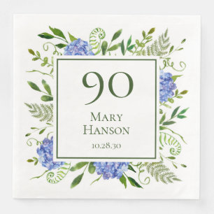 90th Birthday Blue Hydrangeas Napkin