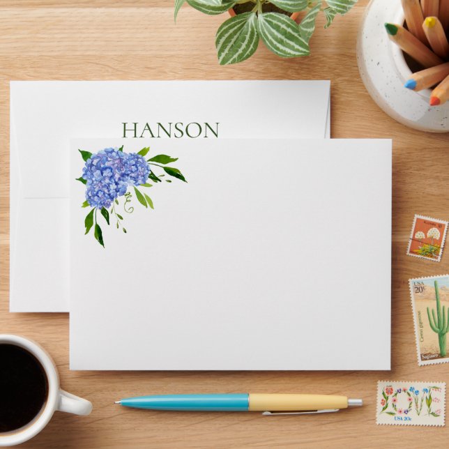 90th Birthday Blue Hydrangeas Return Address Envelope (Desk)