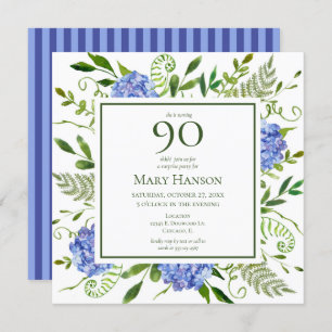 90th Birthday Blue Hydrangeas Surprise Party Invitation