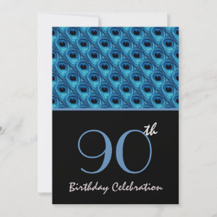 90th Birthday Blue Peacock Feathers Template