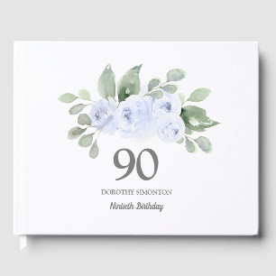 90th Birthday Blue Rose Floral Guest Book
