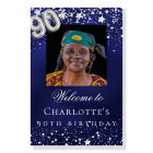 90th Birthday blue silver stars photo welcome