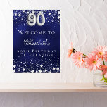 90th Birthday blue silver stars welcome party Poster<br><div class="desc">A welcome poster for a 90th birthday party.  A navy blue background with elegant faux silver stars. The blue colour is uneven.  Personalise and add a name and text.  White letters.</div>