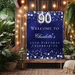 90th Birthday blue silver stars welcome party Poster<br><div class="desc">A welcome poster for a 90th birthday party.  A navy blue background with elegant faux silver stars. The blue colour is uneven.  Personalise and add a name and text.  White letters.</div>