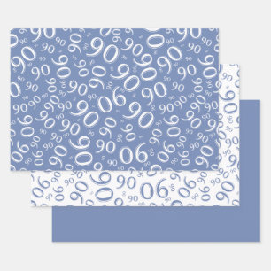 90th Birthday Blue & White Random Number Pattern Wrapping Paper Sheet