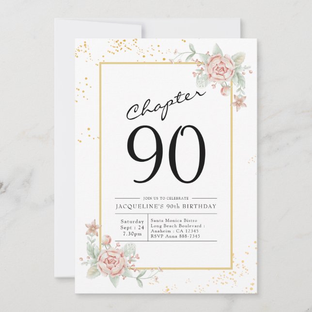 90th Birthday Blush Floral Invitation (Front)