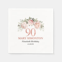 90th Birthday Blush Pink Floral Elegant Feminine