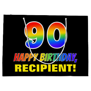 90th Birthday: Bold, Fun, Simple, Rainbow 90 Large Gift Bag
