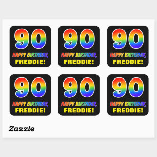 90th Birthday: Bold, Fun, Simple, Rainbow 90 Square Sticker