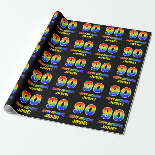 90th Birthday: Bold, Fun, Simple, Rainbow 90 Wrapping Paper