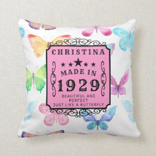 90th Birthday Born 1929 Butterfly Add Your Name Cushion