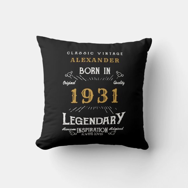 90th Birthday Born 1931 Retro Black Personalised Cushion (Front)